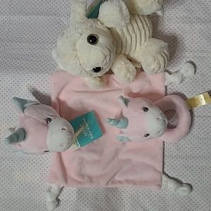 Pink unicorn 8"1/2 long with rattle,& stuff lamb.